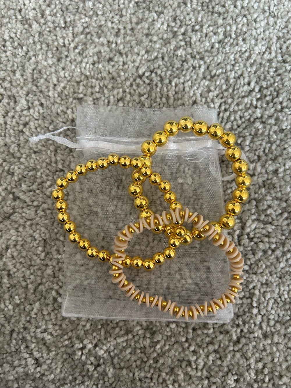 Gold Bead and Nude Spiral Stackable Bracelets - Women Accessories